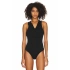bysoca Kadın Siyah Gömlek Yaka V Yaka Sıfır Kol Sandy Kumaş Tanga Basic Bodysuit