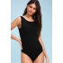 bysoca Kadın Siyah Sırt Dekolteli Bisiklet Yaka Sıfır Kol Sandy Kumaş Tanga Basic Bodysuit