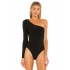 bysoca Kadın Siyah Uzun Kollu Tek Omuz Asimetrik Kesim Sandy Kumaş Tanga Basic Bodysuit