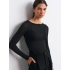 Kadın Siyah Kayık Yaka Uzun Kollu Transparan Hafif Kaşmir Dokulu Bluz Body