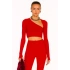 bysoca Kadın Kırmızı Asimetrik Yaka Uzun Kollu Parmak Geçme Detaylı İpek Jarse Crop Top