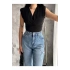 bysoca Kadın Siyah Vatkalı Drapeli Kruvaze V Yaka Kolsuz Çıtçıtlı Bodysuit
