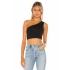 bysoca Kadın Siyah Tek Omuz Sıfır Kol Vücudu Saran Fitilli Kaşkorse Basic Crop Top