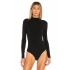 bysoca Kadın Siyah Yarım Balıkçı Yaka Uzun Kollu Vücudu Saran Jarse Tanga Basic Bodysuit
