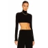 bysoca Kadın Siyah Balıkçı Yaka Uzun Kollu Vücudu Saran Jarse Süper Crop Top