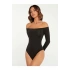 bysoca Kadın Siyah Düşük Omuz Straplez Uzun Kollu Vücudu Saran Sandy Kumaş Basic Bodysuit