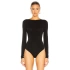 bysoca Kadın Siyah Sırt Dekolteli Kayık Yaka Uzun Kollu İpek Jarse Tanga Bodysuit