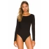bysoca Kadın Siyah Sırt Dekolteli Kayık Yaka Uzun Kollu İpek Jarse Bodysuit