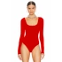 bysoca Kadın Kırmızı U Yaka Uzun Kollu İpek Jarse Vücudu Saran Basic Bodysuit