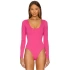 bysoca Kadın Pembe U Yaka Uzun Kollu İpek Jarse Vücudu Saran Basic Bodysuit