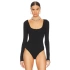 bysoca Kadın Siyah U Yaka Uzun Kollu İpek Jarse Vücudu Saran Basic Bodysuit