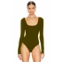 bysoca Kadın Kahverengi U Yaka Uzun Kollu İpek Jarse Vücudu Saran Basic Bodysuit
