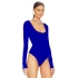 bysoca Kadın Saks Mavisi U Yaka Uzun Kollu İpek Jarse Vücudu Saran Basic Bodysuit
