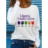 bysoca Kadın Uzun Kollu Bisiklet Yaka Happy Hallowine Baskılı Rahat Viskon Bluz Sweatshirt - Beyaz
