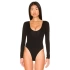 bysoca Kadın Siyah Geniş U Yaka Uzun Kollu Vücudu Saran İpek Jarse Tanga Basic Bodysuit