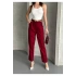 bysoca Kadın Bordo Yüksek Bel Pileli Straight Kemerli Bilek Boy Havuç Kesim Kumaş Pantolon