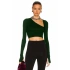 bysoca Kadın Zümrüt Yeşili Asimetrik Yaka Göğüs Dekolteli Uzun Kollu Parmak Geçmeli Crop Top