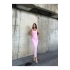 bysoca Kadın Pembe Kare Yaka Askılı Korsaj Detaylı Vücudu Saran Midi Boy Bodycon Elbise