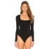 bysoca Kadın Siyah Kare Yaka Uzun Kollu İpek Jarse Vücudu Saran Tanga Basic Bodysuit