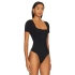 bysoca Kadın Siyah Kare Yaka Kısa Kol Vücudu Saran Basic Bodysuit