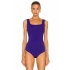 bysoca Kadın Saks Mavisi Kare Yaka Kalın Askılı Sıfır Kol İpek Jarse Tanga Basic Bodysuit