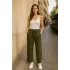 bysoca Kadın Haki Yeşili Yüksek Bel Beli Bağcıklı ve Lastikli Pamuklu Gabardin Jogger Pantolon