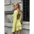 bysoca Kadın Sarı Bağlamalı Derin Sırt Dekolteli Uzun Kollu Gofre Dokulu Mini Parti Elbisesi