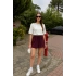 bysoca Kadın Bordo Yüksek Bel Beli Lastikli ve Bağcıklı Pileli İçi Şortlu Mini Spor Tenis Eteği