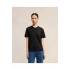bysoca Kadın Siyah Bisiklet Yaka Eteği Büzgülü Volanlı Oversize Basic Tişört