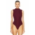 bysoca Kadın Bordo Yüksek Yaka Sıfır Kol Vücudu Saran İpek Jarse Basic Bodysuit