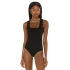 bysoca Kadın Siyah Kalın Askılı Kare Yaka Sıfır Kol Vücudu Saran Jarse Tanga Basic Bodysuit