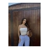 bysoca Kadın Beyaz Straplez Kaşkorse Fitilli Sırtı Açık Basic Crop Top Büstiyer Bluz