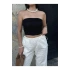 bysoca Kadın Siyah Straplez Kaşkorse Fitilli Sırtı Açık Basic Crop Top Büstiyer Bluz