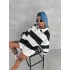 bysoca Kadın Çizgili Polo Yaka Düğmeli Oversize Üç İplik Sweatshirt - Yeşil