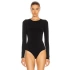bysoca Kadın Siyah Bisiklet Yaka Uzun Kollu Sırt Dekolteli İpek Jarse Tanga Bodysuit