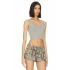 bysoca Kadın Gri V Yaka Sırtı Açık Kalın Askılı Fitilli Kaşkorse Vücudu Saran Basic Crop Top