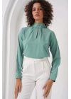 0418 Pencere Detaylı Bluz - Su Yeşili