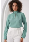 0418 Pencere Detaylı Bluz - Su Yeşili