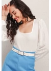 0442 Uzun Kollu Bluz - Beyaz
