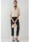 0706 Crop Keten Ceket - M. Krem