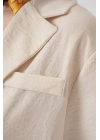 0706 Crop Keten Ceket - M. Krem