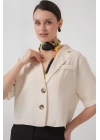 0706 Crop Keten Ceket - M. Krem