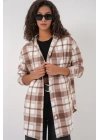 0710 Kapüşonlu Oversize Gömlek - Kahverengi