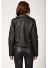 1025 Suni Deri Biker Ceket - Siyah