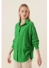 20132 İp Büzgülü Oversize Gömlek - Yeşil