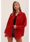 20153 Tek Cepli Oversize Gömlek - Kırmızı