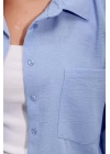 20153 Tek Cepli Oversize Keten Gömlek - Mavi