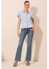 20187 Kısa Kol Oversize Örme Gömlek - Mavi