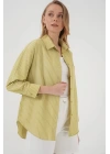 20205 Çizgili Oversize Gömlek - Yağ Yeşil