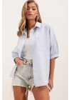 20213 Oversize Kısa Kol Basic Gömlek - Bebe Mavi